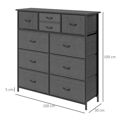 Dresser, Storage Cabinet with 10 Foldable Fabric Drawers, Sideboard in Modern Style for Living Room, Bedroom, Steel, Black