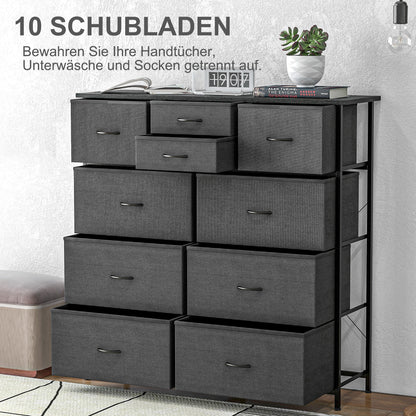 Dresser, Storage Cabinet with 10 Foldable Fabric Drawers, Sideboard in Modern Style for Living Room, Bedroom, Steel, Black