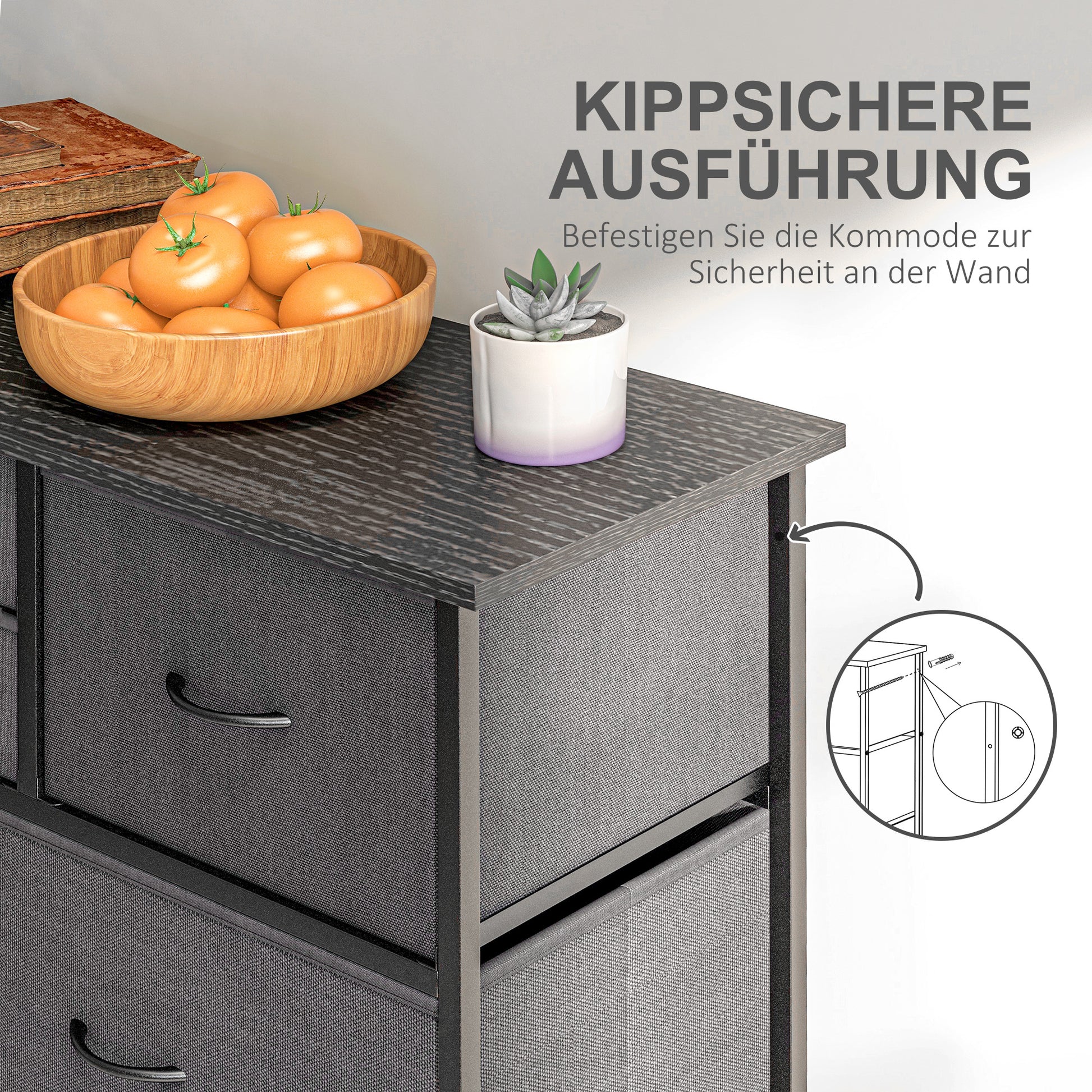Dresser, Storage Cabinet with 10 Foldable Fabric Drawers, Sideboard in Modern Style for Living Room, Bedroom, Steel, Black
