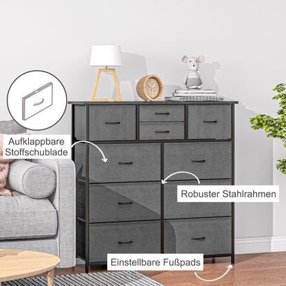 Dresser, Storage Cabinet with 10 Foldable Fabric Drawers, Sideboard in Modern Style for Living Room, Bedroom, Steel, Black