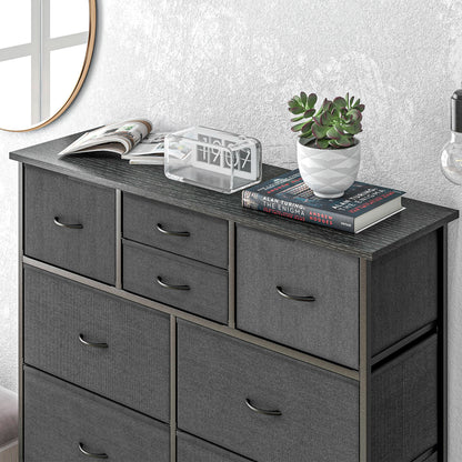 Dresser, Storage Cabinet with 10 Foldable Fabric Drawers, Sideboard in Modern Style for Living Room, Bedroom, Steel, Black