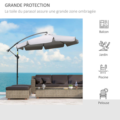 Cantilever Umbrella with Tilt Angle and Crank incl. Cross Base Ø 2.65 x 2.45H m Light Gray
