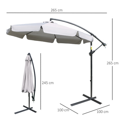 Cantilever Umbrella with Tilt Angle and Crank incl. Cross Base Ø 2.65 x 2.45H m Light Gray