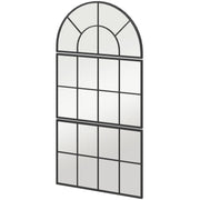 Three-Piece Wall Mirror, Arched Mirror with Metal Frame, Decorative Window Mirrors, Hanging Mirror for Bathroom Living Room Black