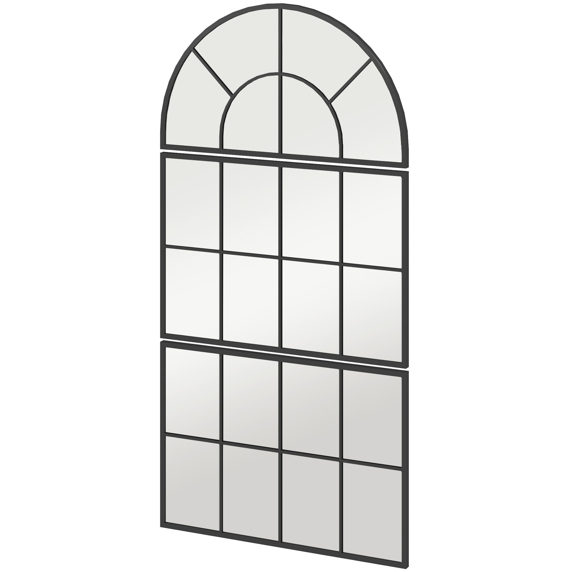 Three-Piece Wall Mirror, Arched Mirror with Metal Frame, Decorative Window Mirrors, Hanging Mirror for Bathroom Living Room Black