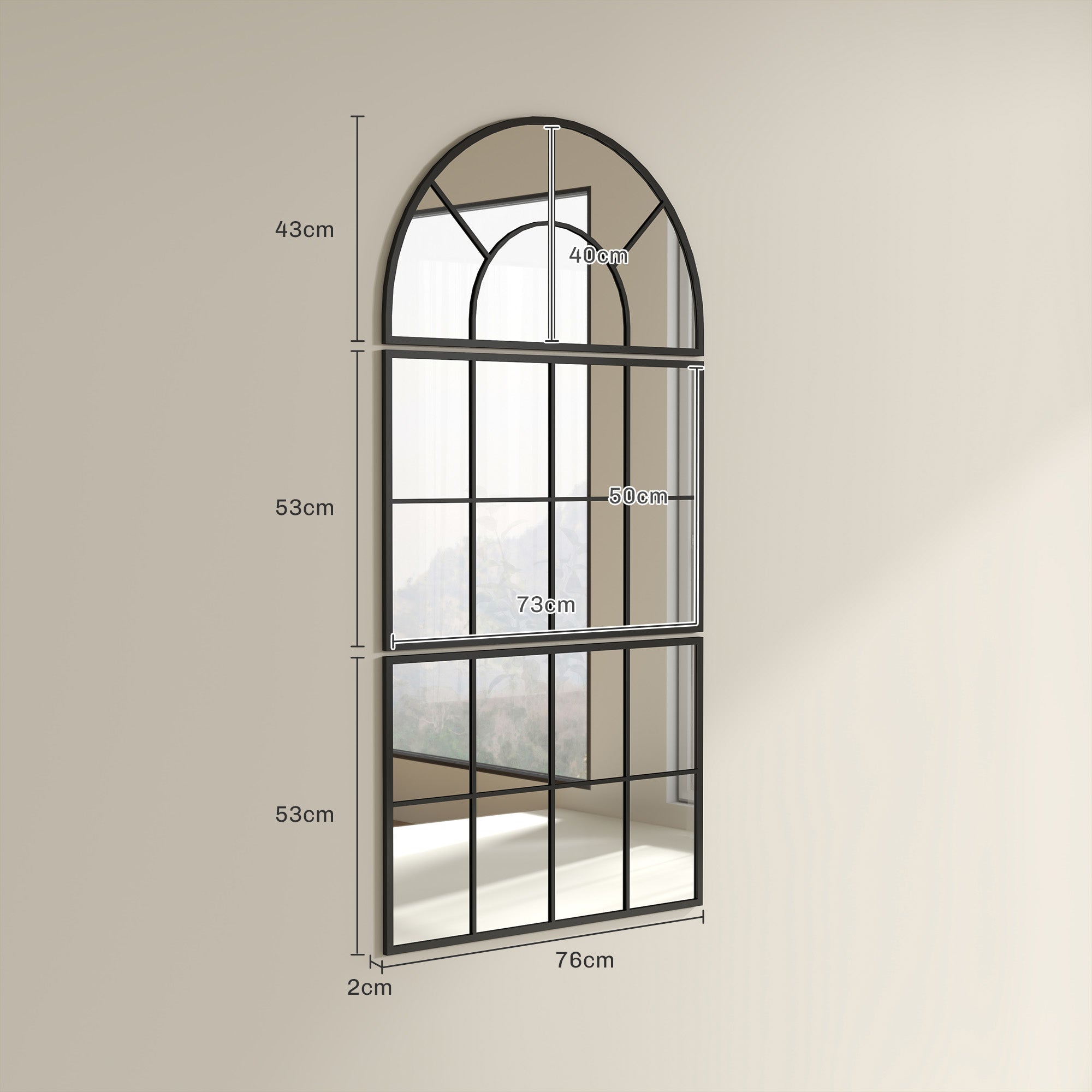 Three-Piece Wall Mirror, Arched Mirror with Metal Frame, Decorative Window Mirrors, Hanging Mirror for Bathroom Living Room Black