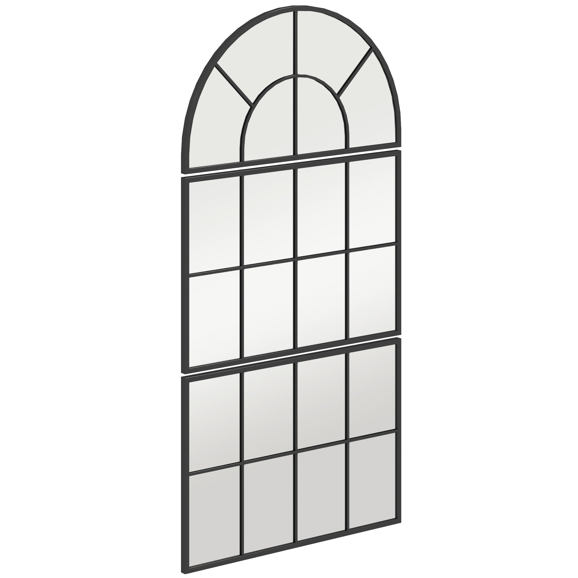 Three-Piece Wall Mirror, Arched Mirror with Metal Frame, Decorative Window Mirrors, Hanging Mirror for Bathroom Living Room Black