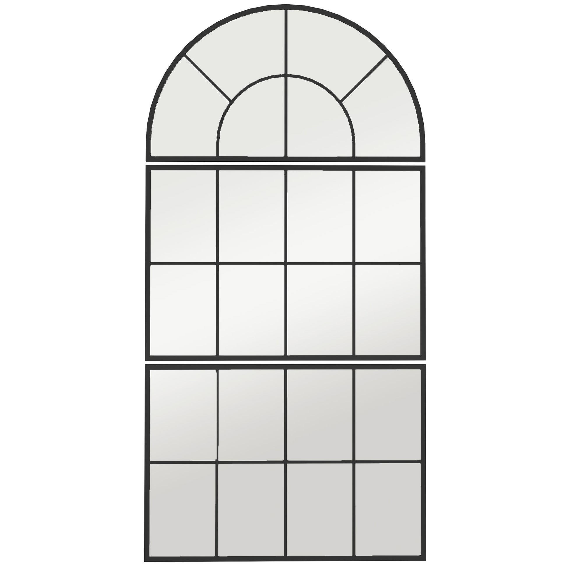 Three-Piece Wall Mirror, Arched Mirror with Metal Frame, Decorative Window Mirrors, Hanging Mirror for Bathroom Living Room Black