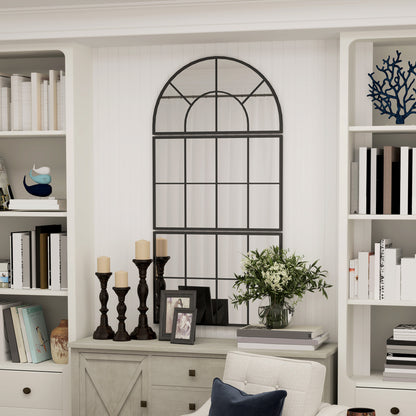 Three-Piece Wall Mirror, Arched Mirror with Metal Frame, Decorative Window Mirrors, Hanging Mirror for Bathroom Living Room Black