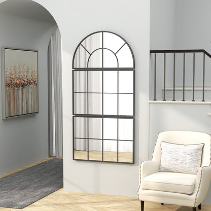 Three-Piece Wall Mirror, Arched Mirror with Metal Frame, Decorative Window Mirrors, Hanging Mirror for Bathroom Living Room Black