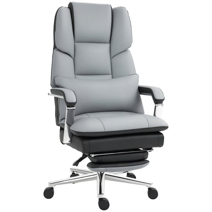 Office Chair, Ergonomic Desk Chair with Rocking Function, Armrest, Footrest, Reclining Computer Chair with Lumbar Pillow, up to 120 kg Load, Faux Leather, Gray
