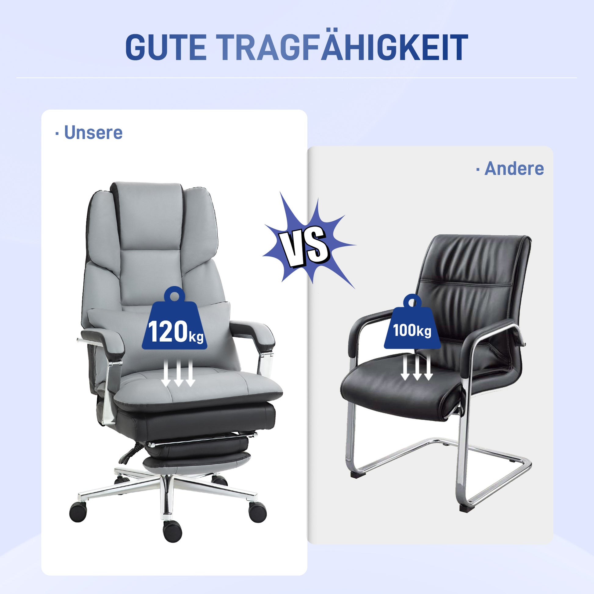 Office Chair, Ergonomic Desk Chair with Rocking Function, Armrest, Footrest, Reclining Computer Chair with Lumbar Pillow, up to 120 kg Load, Faux Leather, Gray