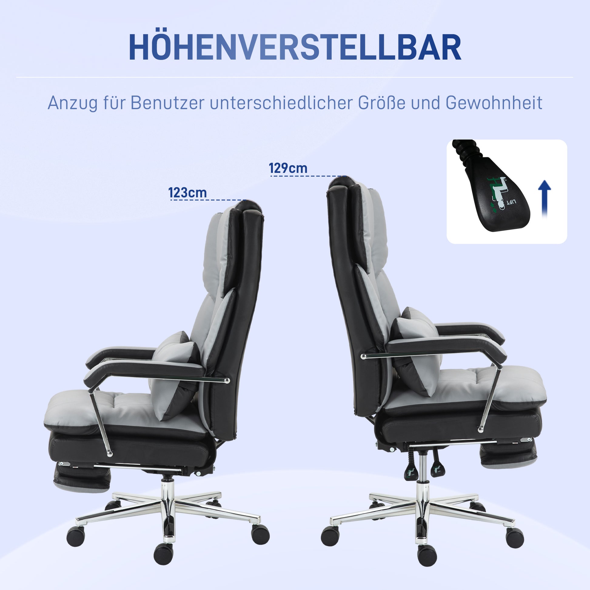 Office Chair, Ergonomic Desk Chair with Rocking Function, Armrest, Footrest, Reclining Computer Chair with Lumbar Pillow, up to 120 kg Load, Faux Leather, Gray