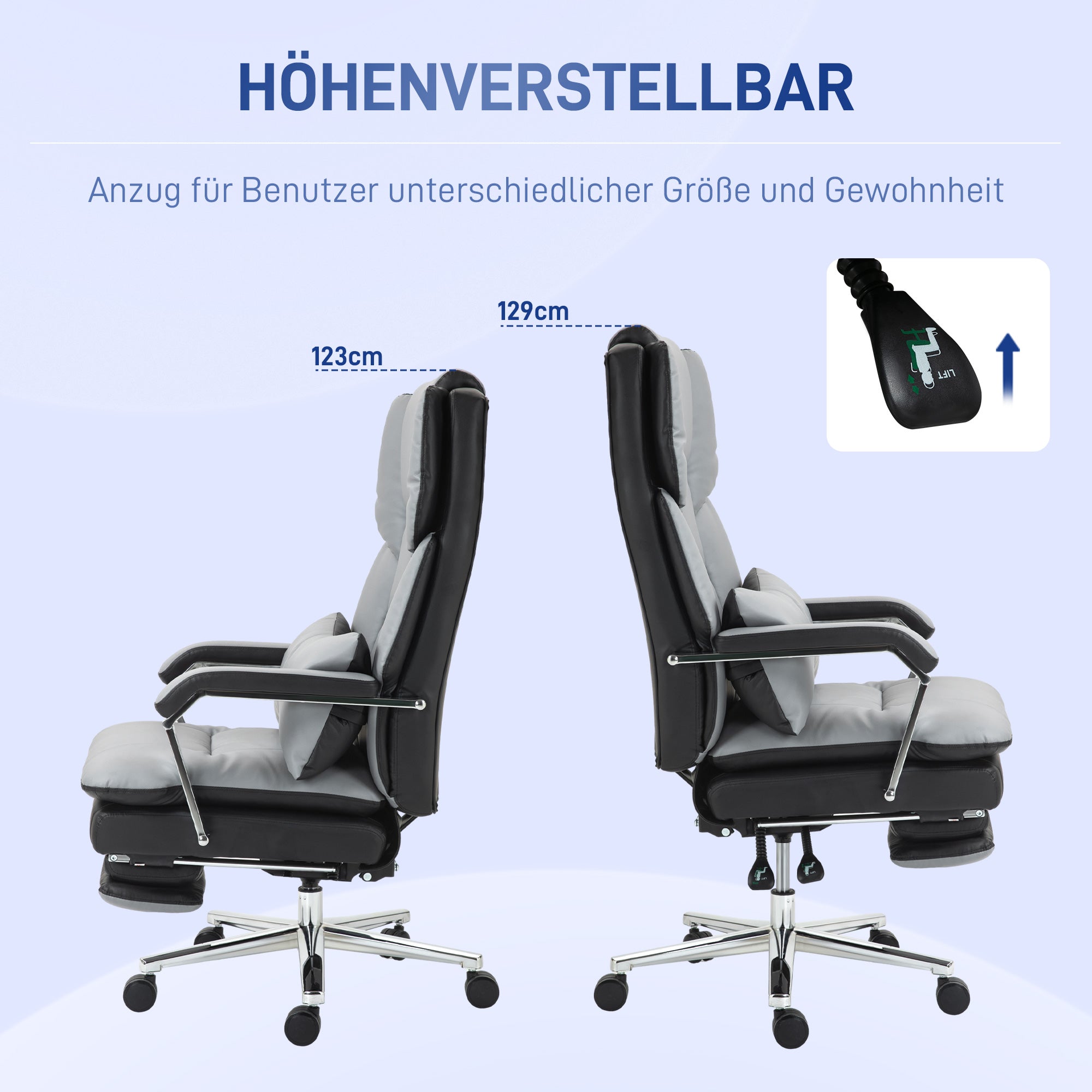 Office Chair, Ergonomic Desk Chair with Rocking Function, Armrest, Footrest, Reclining Computer Chair with Lumbar Pillow, up to 120 kg Load, Faux Leather, Gray