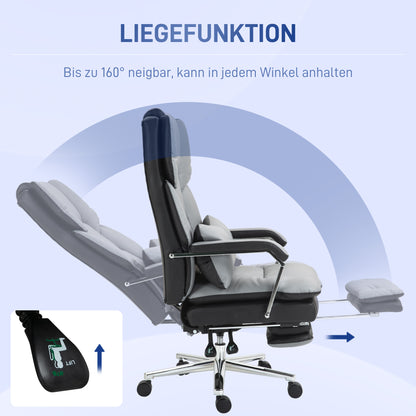 Office Chair, Ergonomic Desk Chair with Rocking Function, Armrest, Footrest, Reclining Computer Chair with Lumbar Pillow, up to 120 kg Load, Faux Leather, Gray