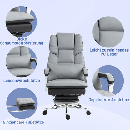 Office Chair, Ergonomic Desk Chair with Rocking Function, Armrest, Footrest, Reclining Computer Chair with Lumbar Pillow, up to 120 kg Load, Faux Leather, Gray