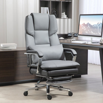 Office Chair, Ergonomic Desk Chair with Rocking Function, Armrest, Footrest, Reclining Computer Chair with Lumbar Pillow, up to 120 kg Load, Faux Leather, Gray