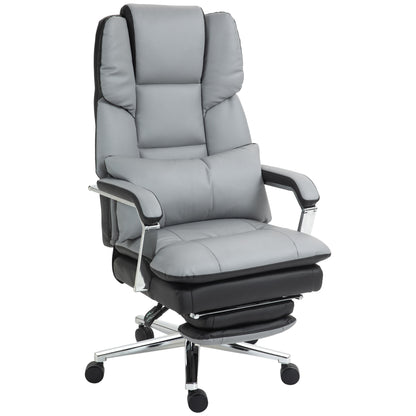 Office Chair, Ergonomic Desk Chair with Rocking Function, Armrest, Footrest, Reclining Computer Chair with Lumbar Pillow, up to 120 kg Load, Faux Leather, Gray