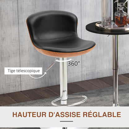 Set of 2 Contemporary Design Bar Stools Height Adjustable 64-85 cm Swivel 360° Synthetic Leather Black Imitation Wood