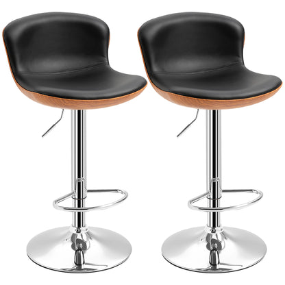 Set of 2 Contemporary Design Bar Stools Height Adjustable 64-85 cm Swivel 360° Synthetic Leather Black Imitation Wood