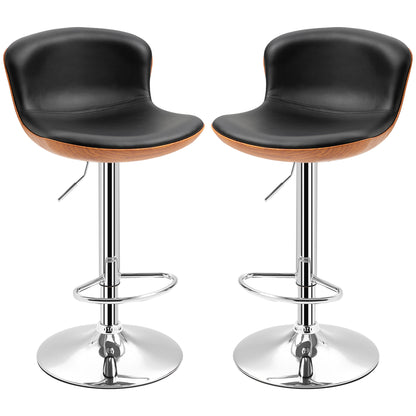 Set of 2 Contemporary Design Bar Stools Height Adjustable 64-85 cm Swivel 360° Synthetic Leather Black Imitation Wood