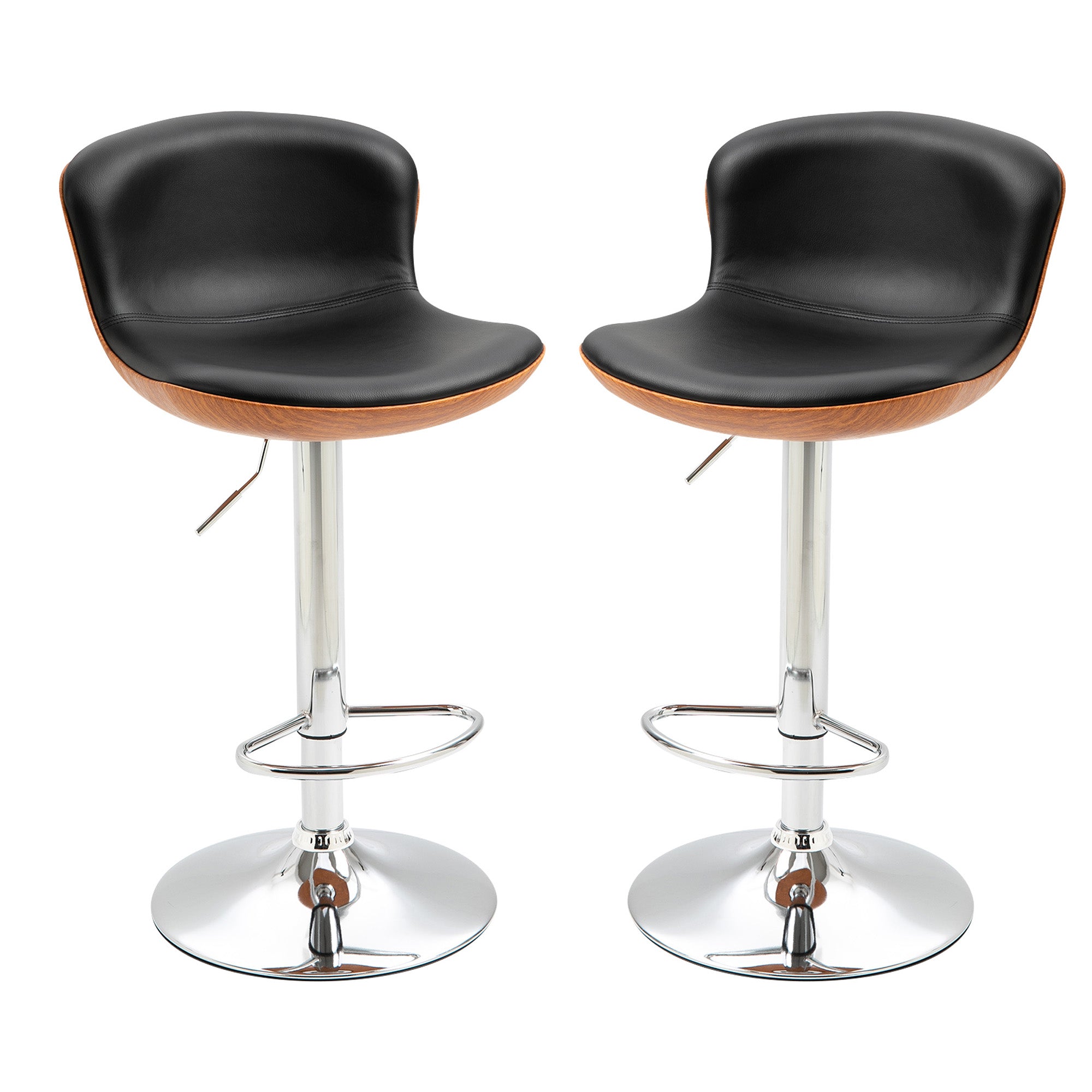 Set of 2 Contemporary Design Bar Stools Height Adjustable 64-85 cm Swivel 360° Synthetic Leather Black Imitation Wood