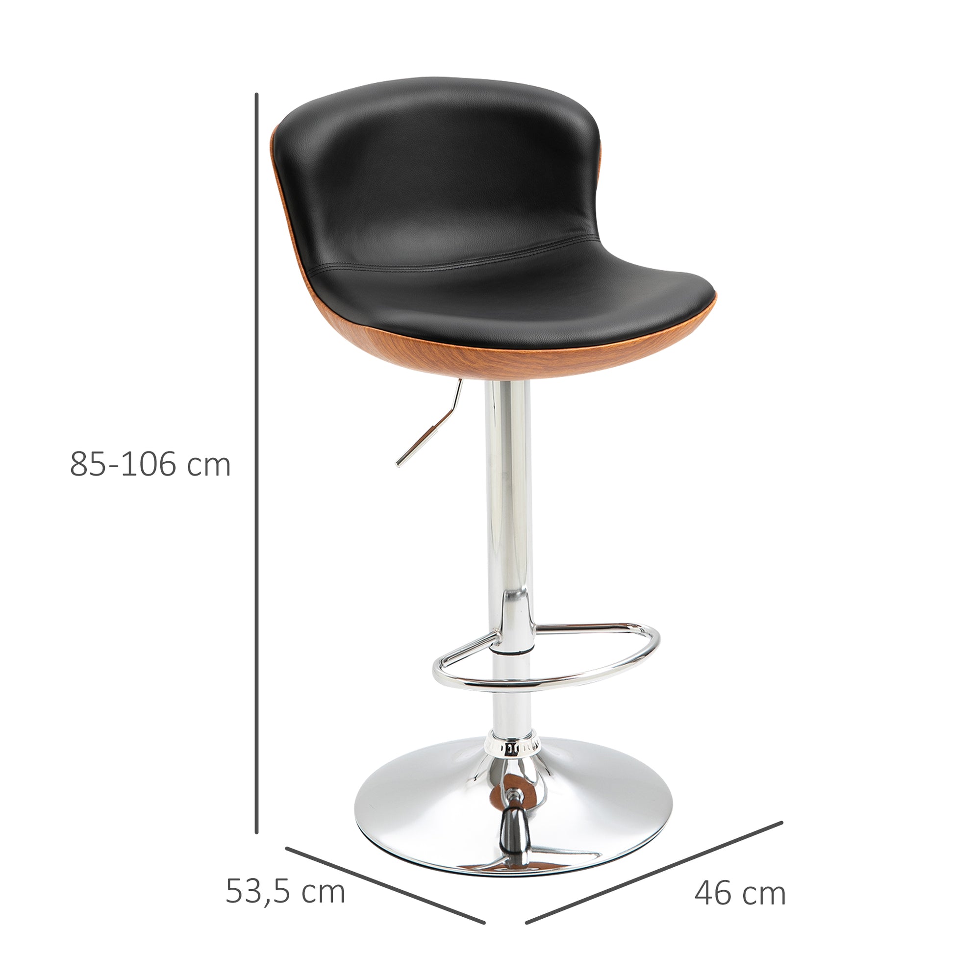 Set of 2 Contemporary Design Bar Stools Height Adjustable 64-85 cm Swivel 360° Synthetic Leather Black Imitation Wood