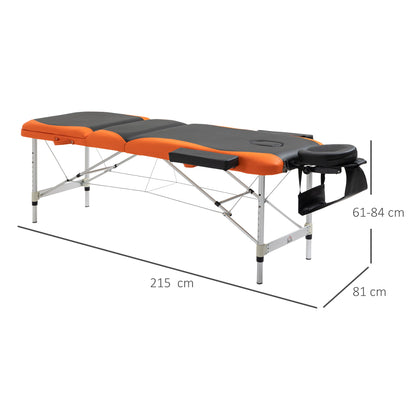 Foldable Massage Bed with Adjustable Height, Professional Massage Bed in Aluminum and Plastic, 215x81x61-84 cm, Black and Orange