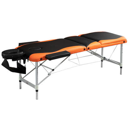 Foldable Massage Bed with Adjustable Height, Professional Massage Bed in Aluminum and Plastic, 215x81x61-84 cm, Black and Orange