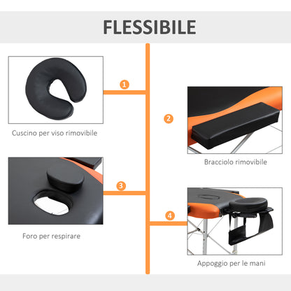 Foldable Massage Bed with Adjustable Height, Professional Massage Bed in Aluminum and Plastic, 215x81x61-84 cm, Black and Orange