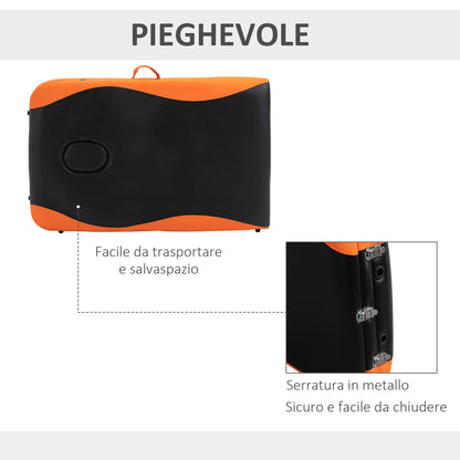 Foldable Massage Bed with Adjustable Height, Professional Massage Bed in Aluminum and Plastic, 215x81x61-84 cm, Black and Orange