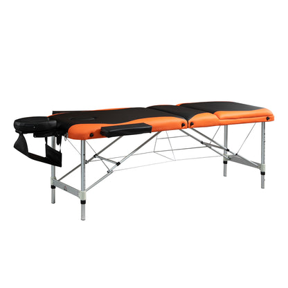 Foldable Massage Bed with Adjustable Height, Professional Massage Bed in Aluminum and Plastic, 215x81x61-84 cm, Black and Orange