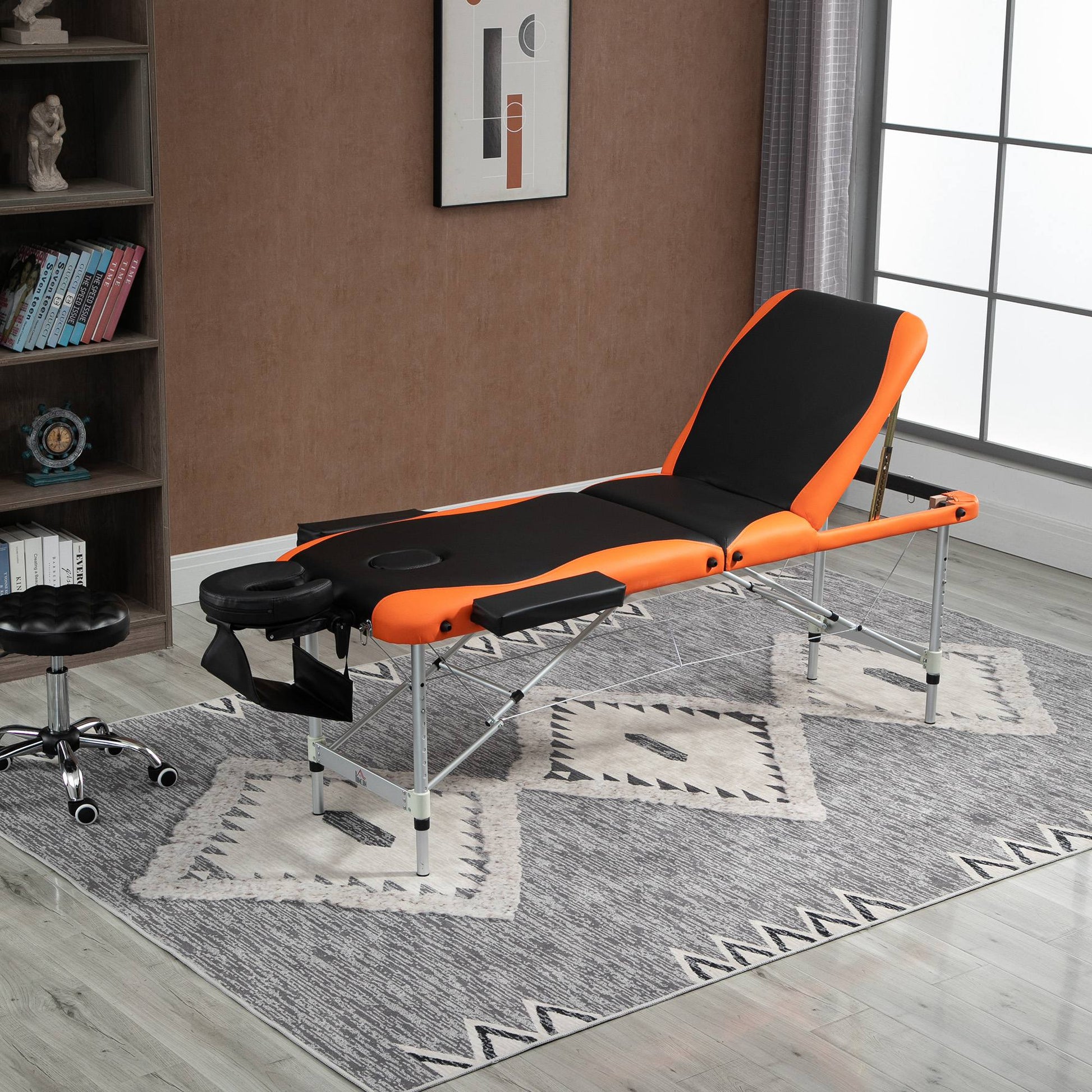 Foldable Massage Bed with Adjustable Height, Professional Massage Bed in Aluminum and Plastic, 215x81x61-84 cm, Black and Orange