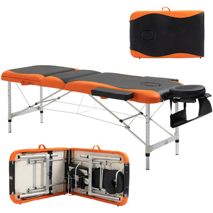 Foldable Massage Bed with Adjustable Height, Professional Massage Bed in Aluminum and Plastic, 215x81x61-84 cm, Black and Orange