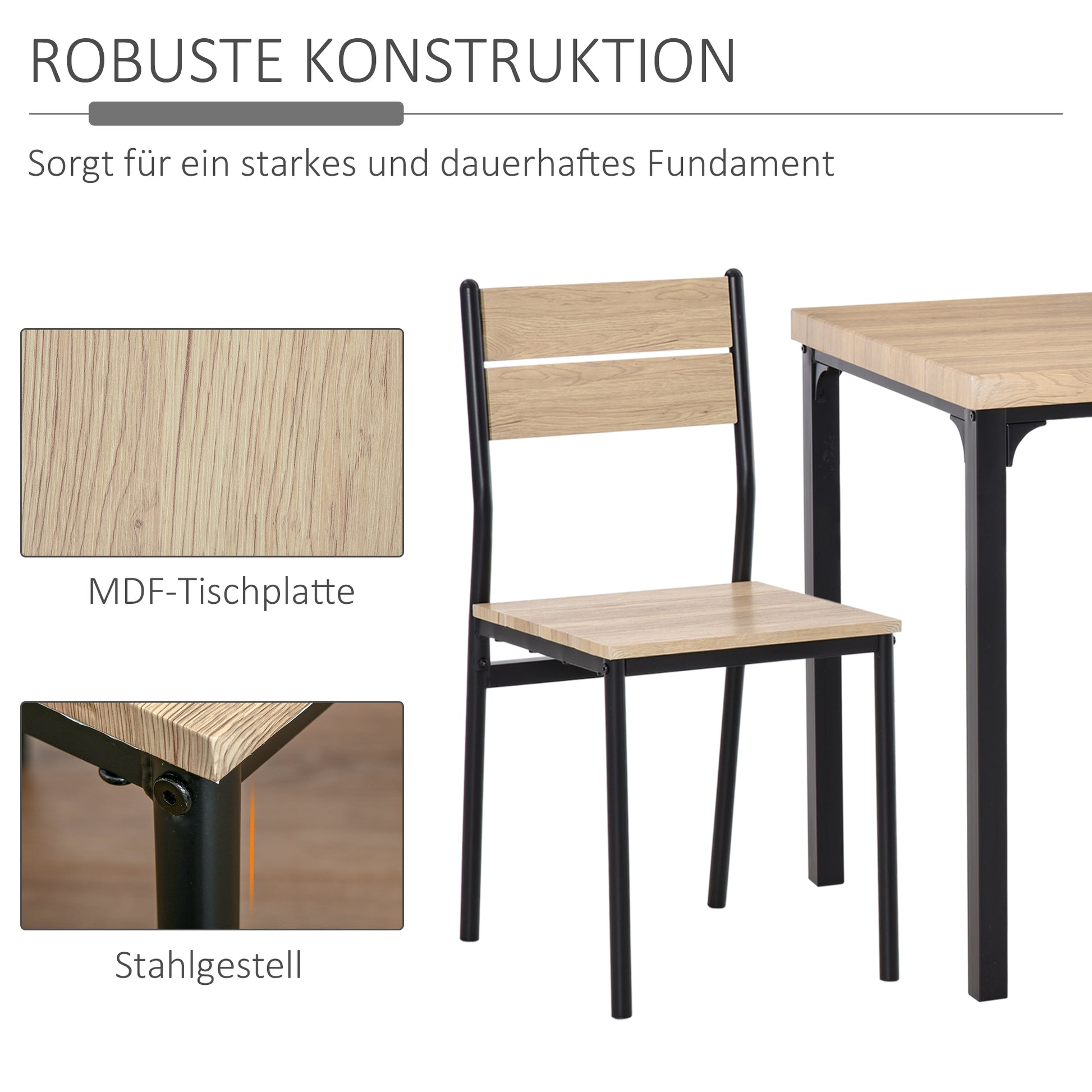 3-Piece Dining Set Dining Table with 2 Chairs Space-Saving Dining Room Set Seating Group for Dining Room, Kitchen Natural Wood Grain + Black