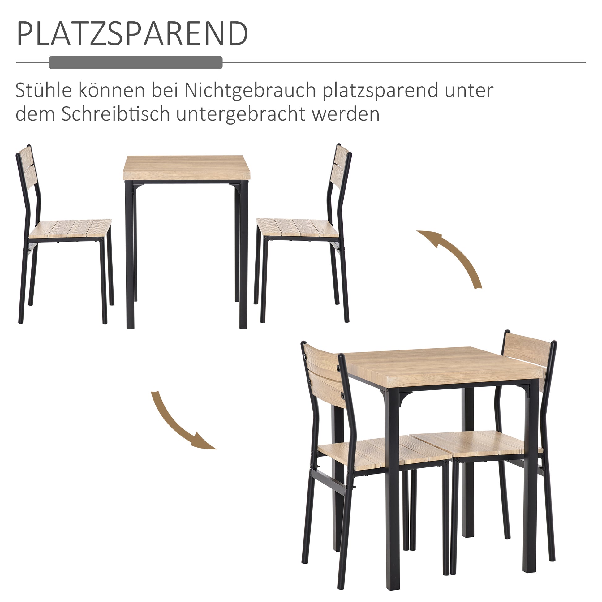 3-Piece Dining Set Dining Table with 2 Chairs Space-Saving Dining Room Set Seating Group for Dining Room, Kitchen Natural Wood Grain + Black