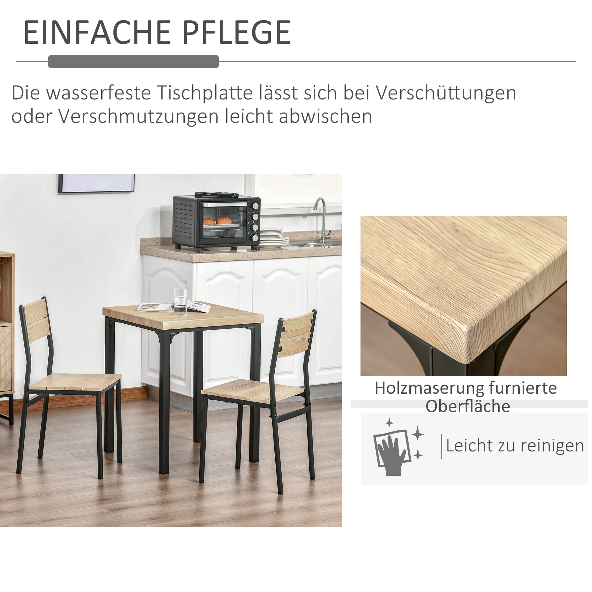 3-Piece Dining Set Dining Table with 2 Chairs Space-Saving Dining Room Set Seating Group for Dining Room, Kitchen Natural Wood Grain + Black