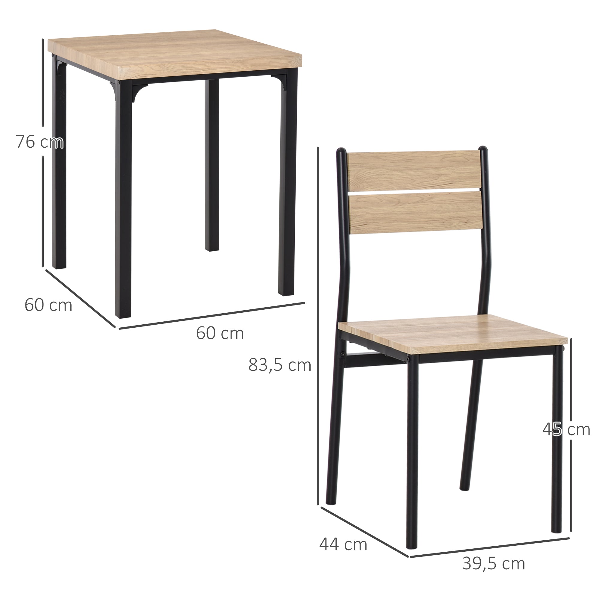 3-Piece Dining Set Dining Table with 2 Chairs Space-Saving Dining Room Set Seating Group for Dining Room, Kitchen Natural Wood Grain + Black