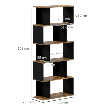 5-Tier Bookshelf, Modern Wood Bookcase with 10 Open Compartments for Home and Office, 70x29.5x163cm, Rustic Brown