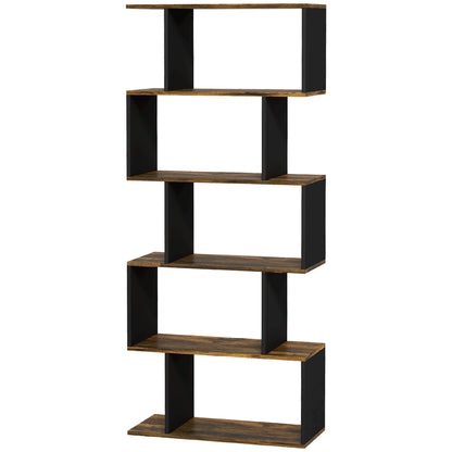 5-Tier Bookshelf, Modern Wood Bookcase with 10 Open Compartments for Home and Office, 70x29.5x163cm, Rustic Brown