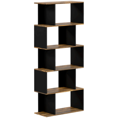 5-Tier Bookshelf, Modern Wood Bookcase with 10 Open Compartments for Home and Office, 70x29.5x163cm, Rustic Brown