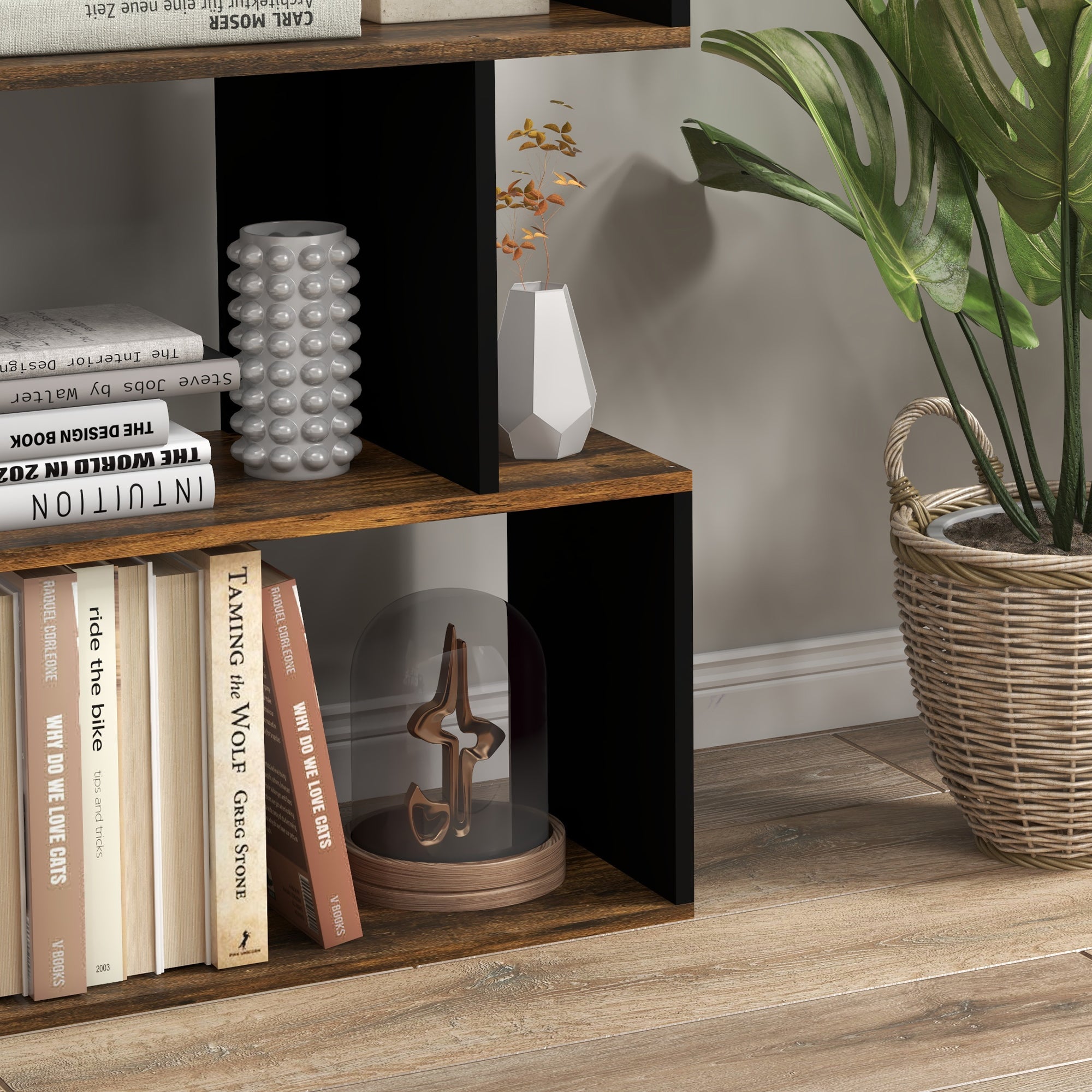 5-Tier Bookshelf, Modern Wood Bookcase with 10 Open Compartments for Home and Office, 70x29.5x163cm, Rustic Brown
