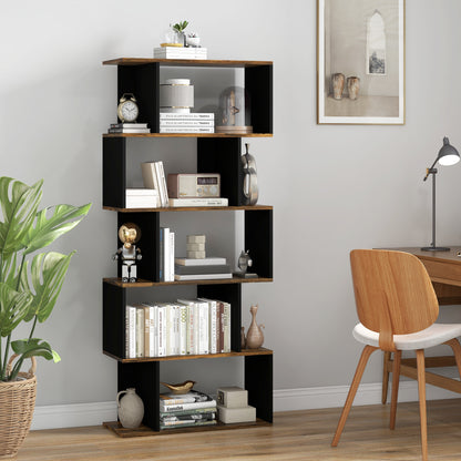 5-Tier Bookshelf, Modern Wood Bookcase with 10 Open Compartments for Home and Office, 70x29.5x163cm, Rustic Brown