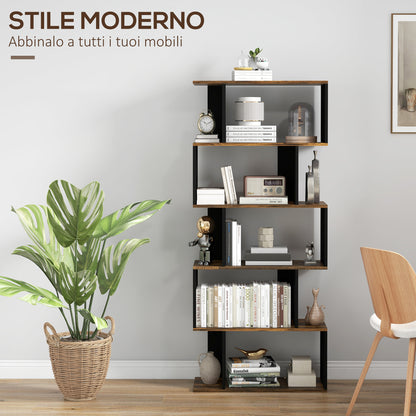 5-Tier Bookshelf, Modern Wood Bookcase with 10 Open Compartments for Home and Office, 70x29.5x163cm, Rustic Brown