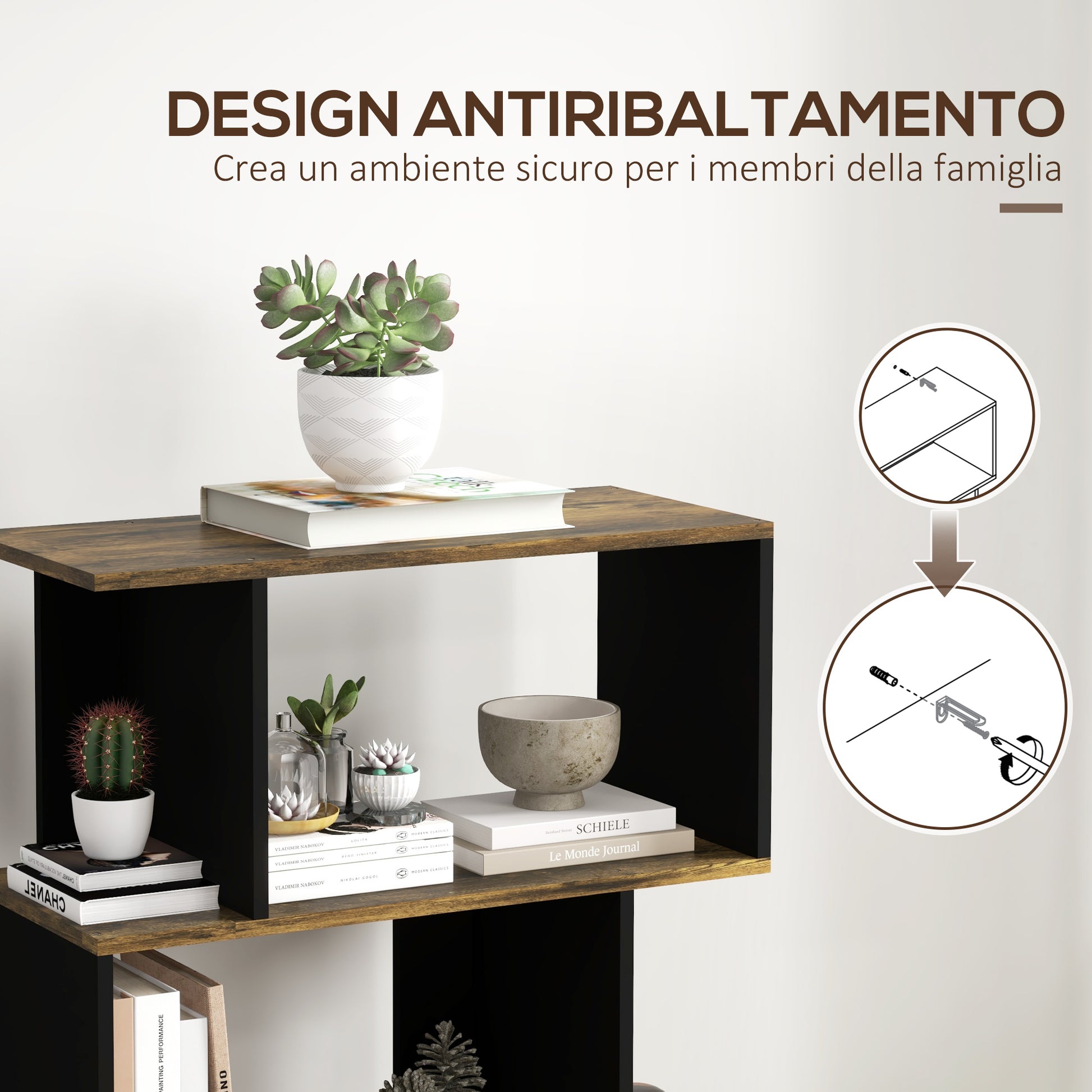 5-Tier Bookshelf, Modern Wood Bookcase with 10 Open Compartments for Home and Office, 70x29.5x163cm, Rustic Brown