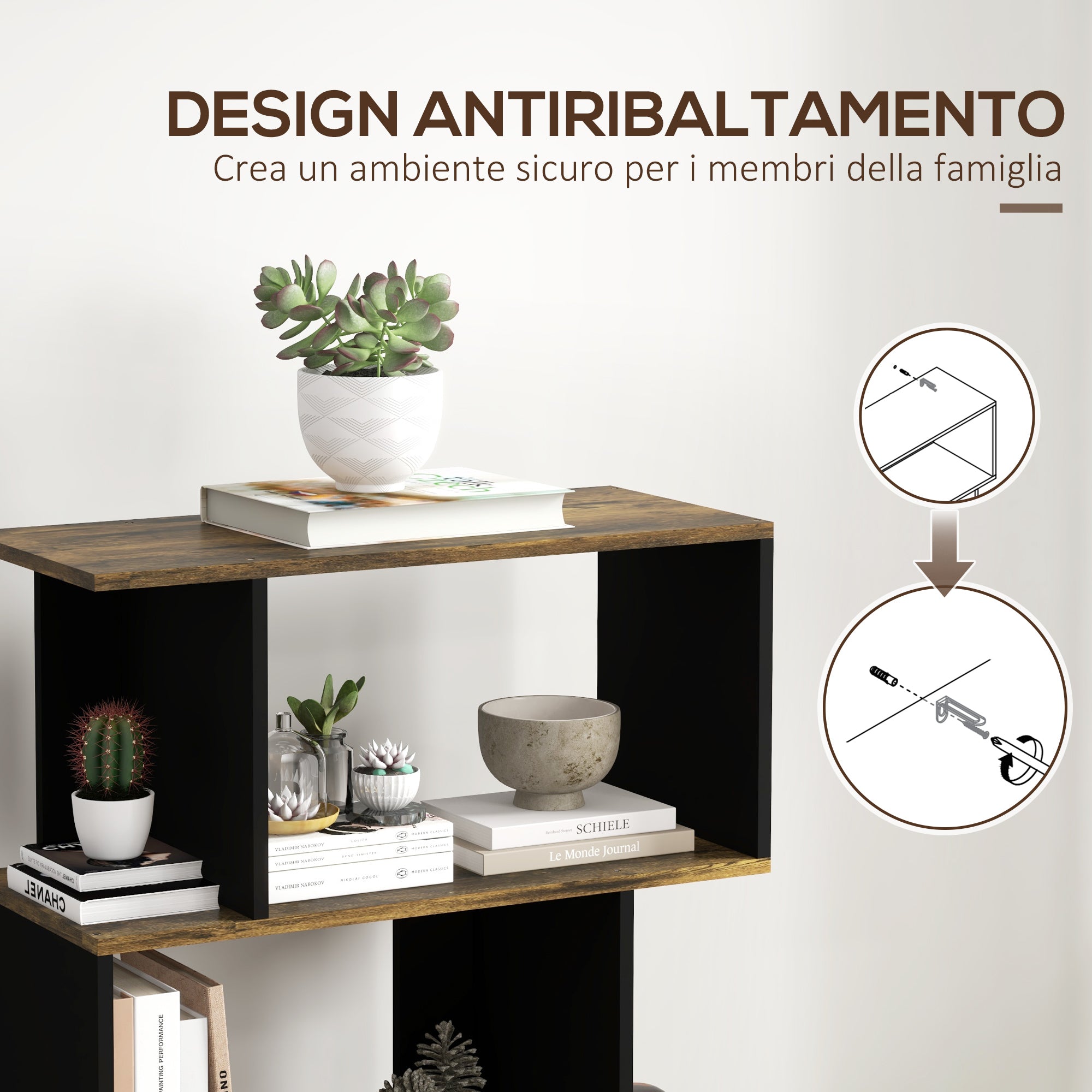 5-Tier Bookshelf, Modern Wood Bookcase with 10 Open Compartments for Home and Office, 70x29.5x163cm, Rustic Brown