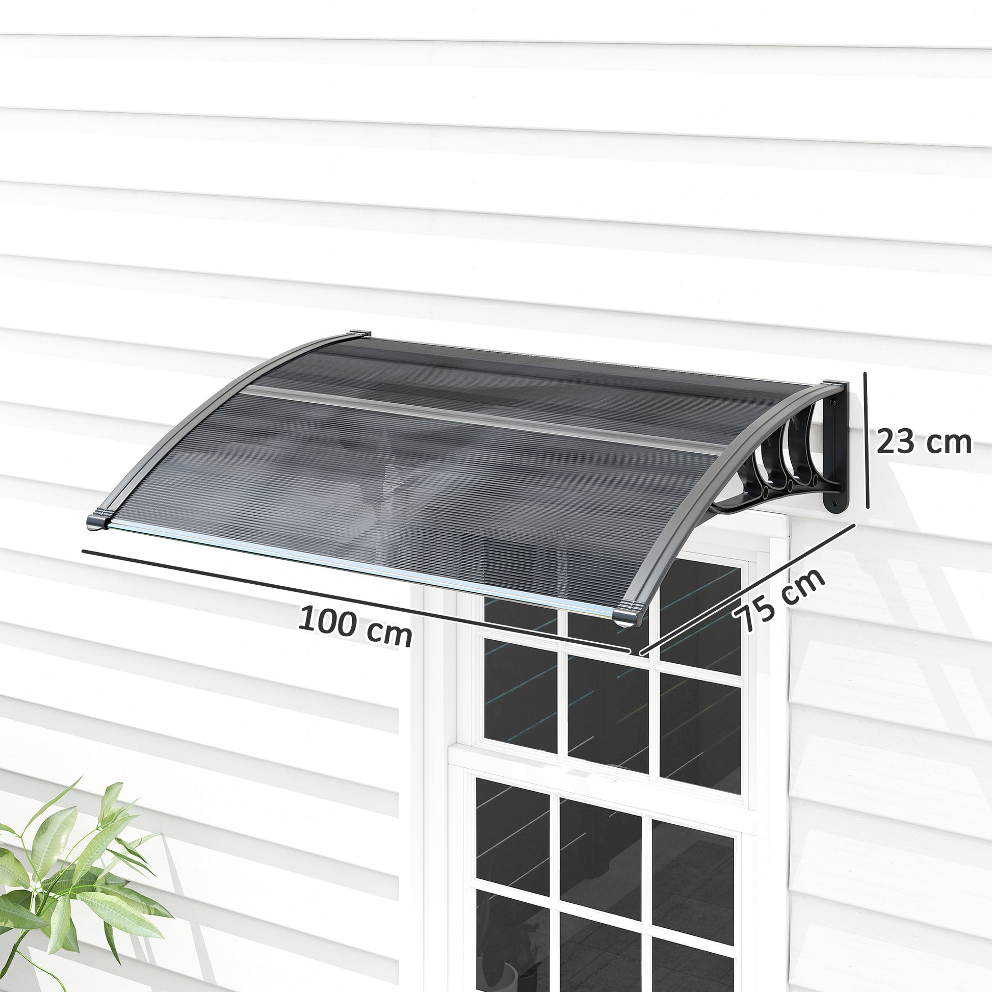 Canopy for Front Door 100 x 75 cm Arch Canopy Awning Made of Aluminum and Polycarbonate Slope Canopy with UV Protection Front Door Canopy for Balcony, Sun Protection, Rain Protection, Black
