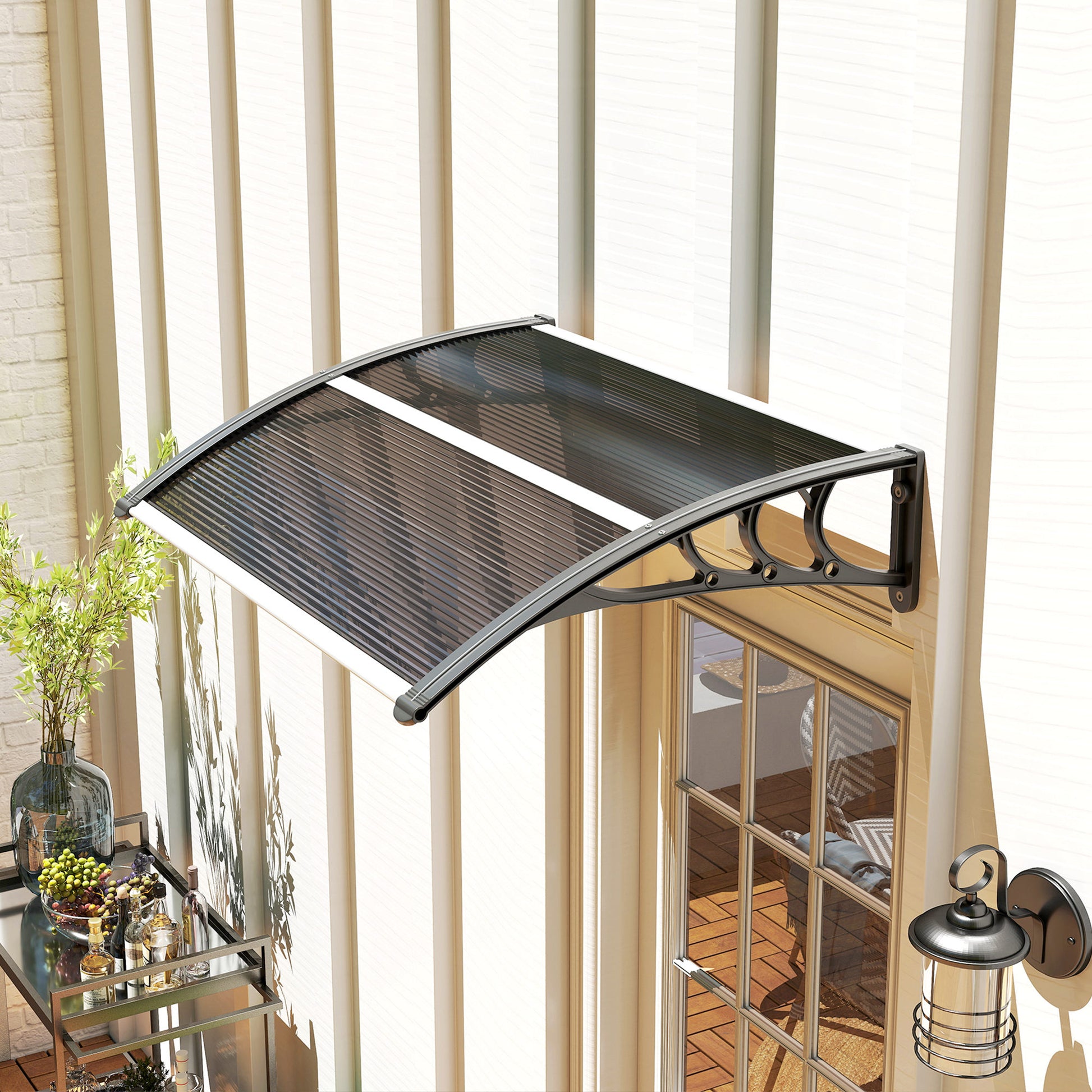 Canopy for Front Door 100 x 75 cm Arch Canopy Awning Made of Aluminum and Polycarbonate Slope Canopy with UV Protection Front Door Canopy for Balcony, Sun Protection, Rain Protection, Black
