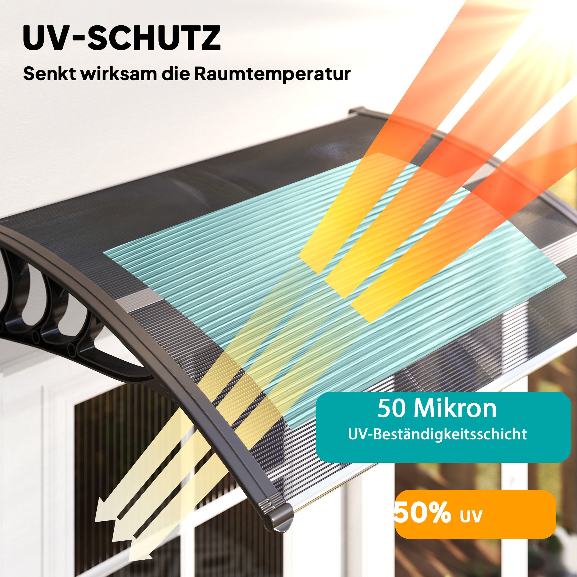 Canopy for Front Door 100 x 75 cm Arch Canopy Awning Made of Aluminum and Polycarbonate Slope Canopy with UV Protection Front Door Canopy for Balcony, Sun Protection, Rain Protection, Black