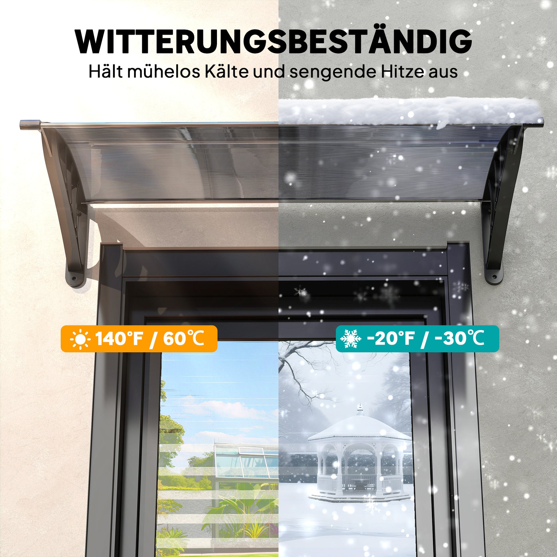 Canopy for Front Door 100 x 75 cm Arch Canopy Awning Made of Aluminum and Polycarbonate Slope Canopy with UV Protection Front Door Canopy for Balcony, Sun Protection, Rain Protection, Black